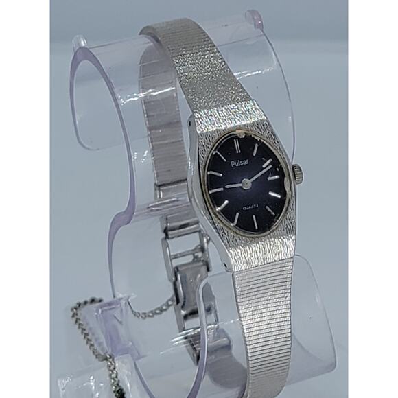 Pulsar by Seiko Y480 Blue Dial Ladies Watch Quick Set Silver Tone Vintage main image 4